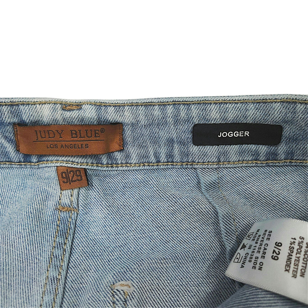 Judy Blue Jogger Jeans Drawstring Waist Utility Patch Pockets Light‎ Wash 9/29 - Picture 6 of 11